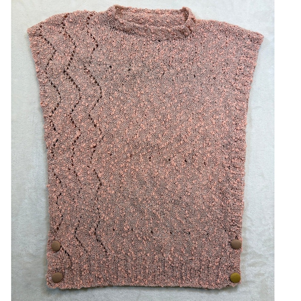 Handmade Pink Marled Popcorn Knit Mock Neck Sweater Vest Women Medium Excellent